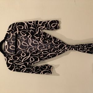 black and white wrap tie dress